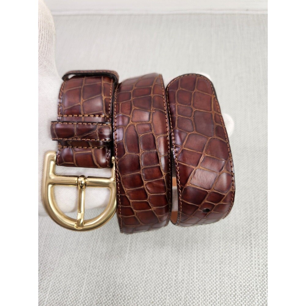 DKNY Medium Brown Leather Belt Croc Embossed Made In USA